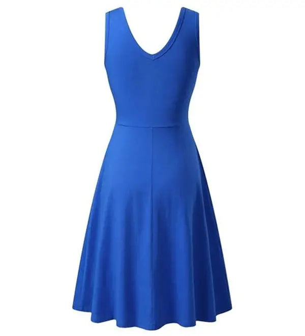 Royal Blue V-Neck Sleeveless Flare Dress